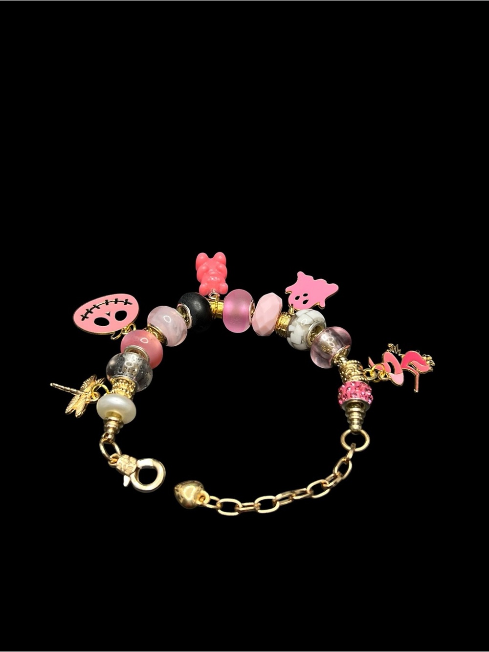 🎃 Pink, Black & Gold Halloween Snake Chain Charm Bracelet ✨
